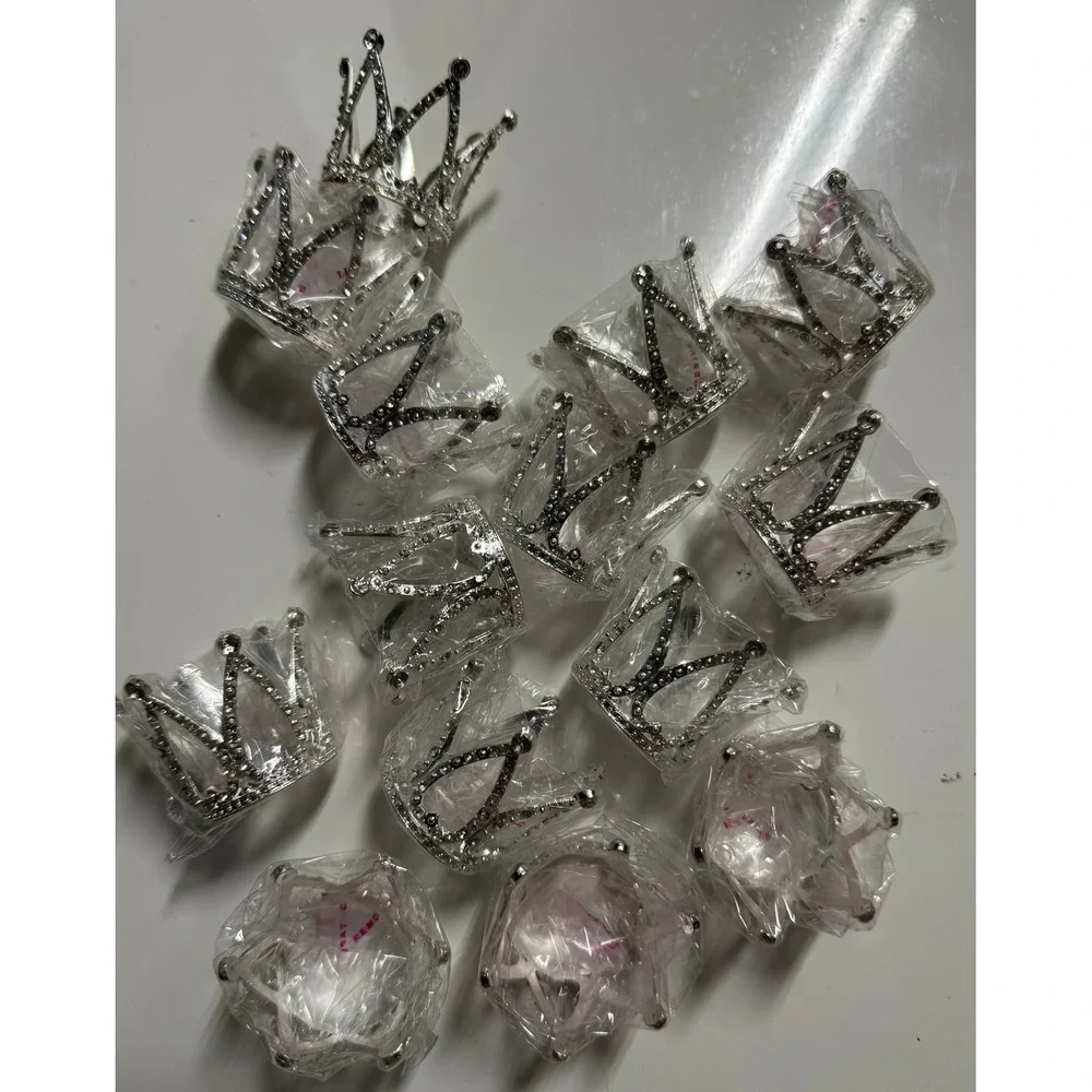13pc Mini Silver Rhinestone Tiara Crown Lot Cake Topper Doll Craft Accessories